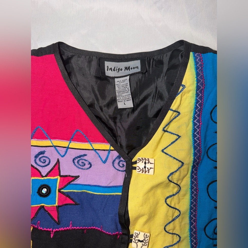 VTG Indigo Moon Patchwork Embroidered Jacket Boho… - image 5